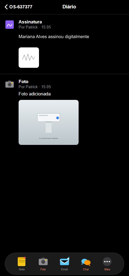 Tela do Diário da OS do FABRIX